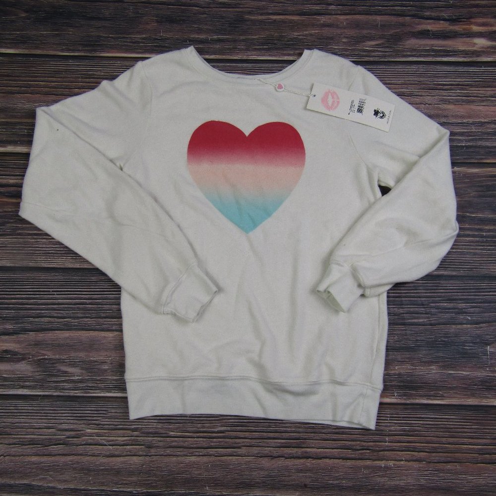 Wildfox Kids NEW NWT Size 7 White Heart‎ Graphic Crewneck Sweater